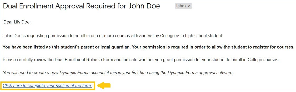 Parent Email Confirmation