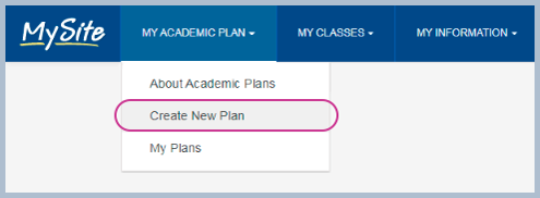 MySite →My Academic Plan → Create New Plan