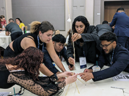 Students participating in team building activity