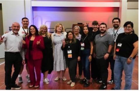 Dr. Hernandez, Chancellor Barnes, and IVC Classified professionals at conference