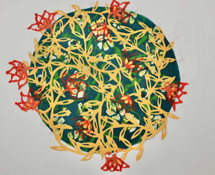 Artwork - Overbeaten abaca, linen pulp paint, short cotton blowouts, sewing thread