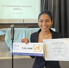 Chanali Henagama holding up certificate from Model UN event 