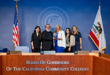 Desiree Ortiz receiving her award at the California Community Colleges Board of Governernors meeting 