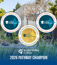 Three badges for Irvine Valley College's 2026 Pathway Champion awards 