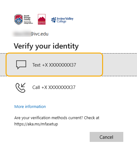 Verify your Identity via Text message